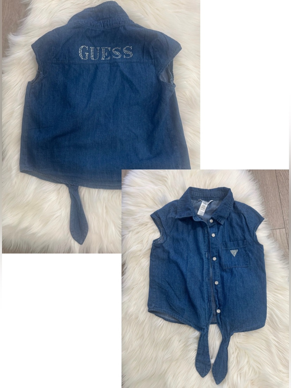 Guess Girls' Denim Tie-Front Sleeveless Shirt - Blue